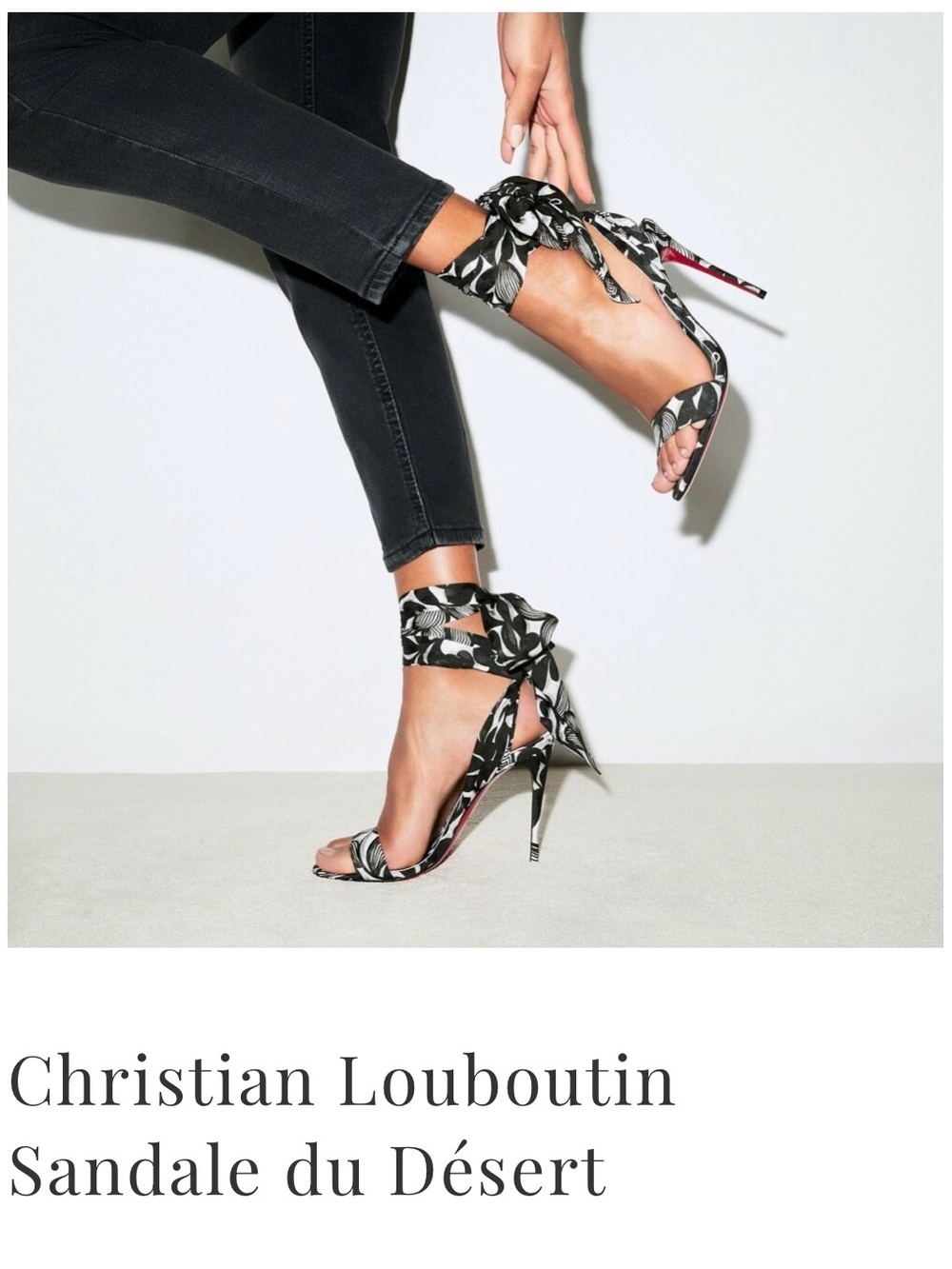 Christian Louboutin Sandale du Désert Black & White Floral Ankle-Tie Stilettos